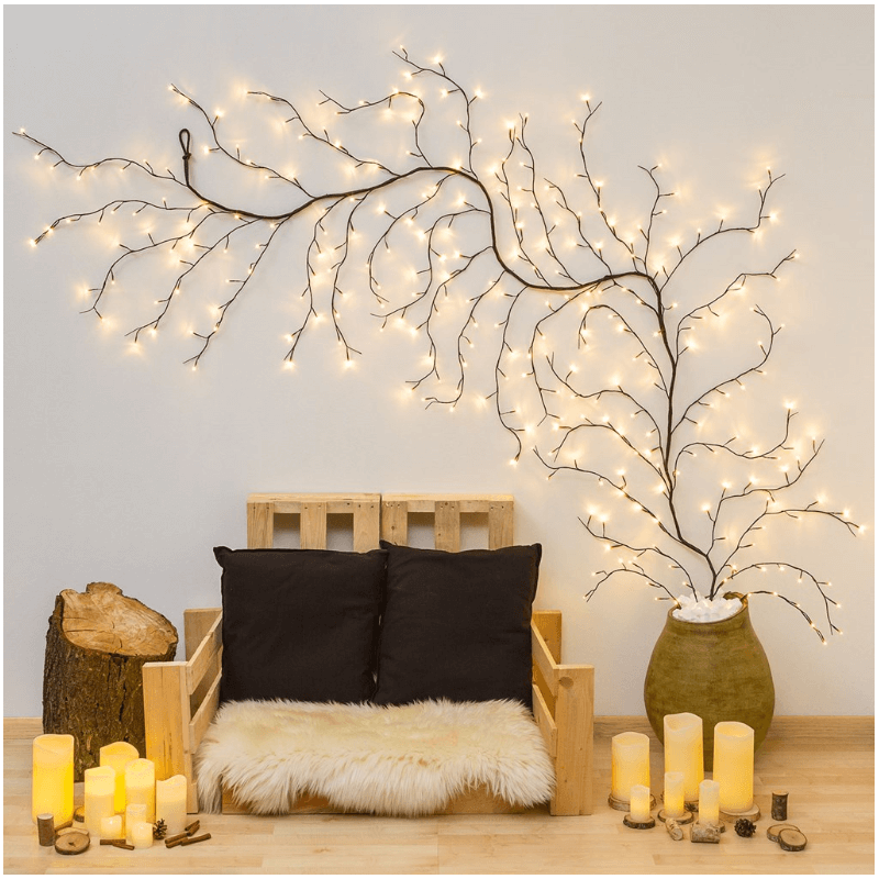 Branche lumineuse murale marron LED blanc chaud