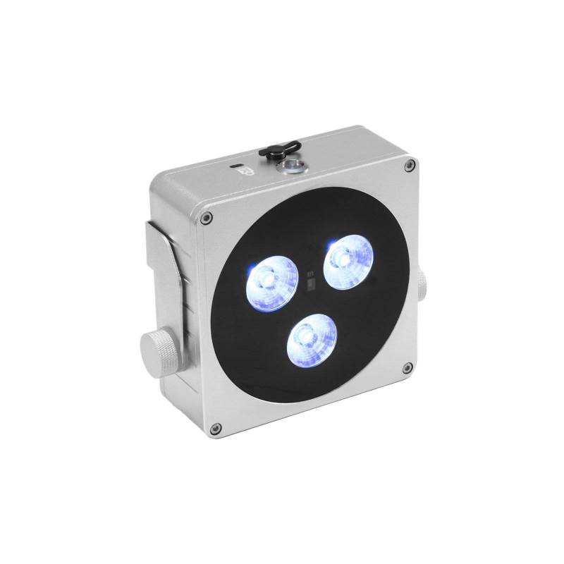 Projecteur rechargeable plat LED RGBW DMX 24W gris 3 faisceaux professionnel