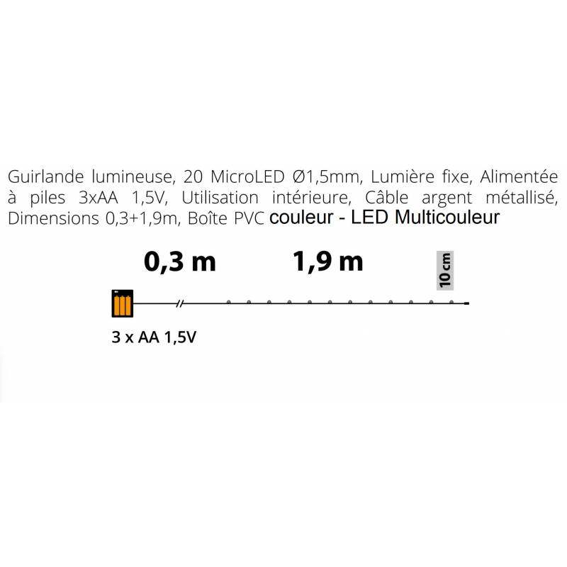 Guirlande lumineuse piles 2M dimensions