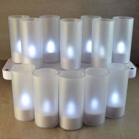 Set de 12 bougies rechargeable avec photophore blanc froid professionnel