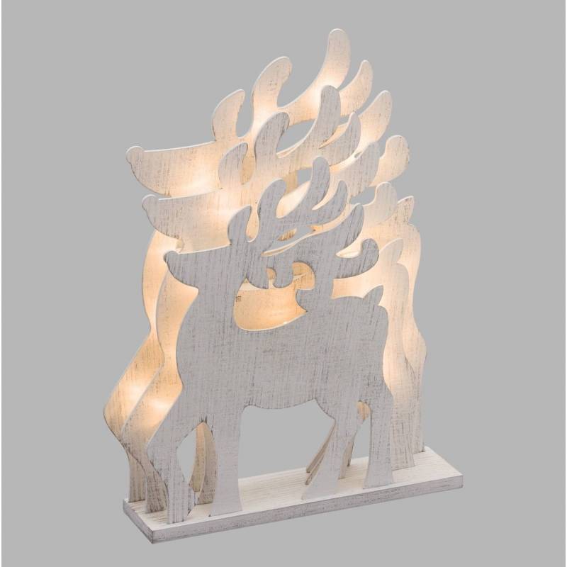 Renne lumineux bois blanc piles intérieur effet 3D professionnel