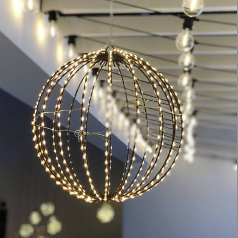 Sphère lumineuse 30CM 500 LED blanc chaud fil cuivre structure métal marron professionnel