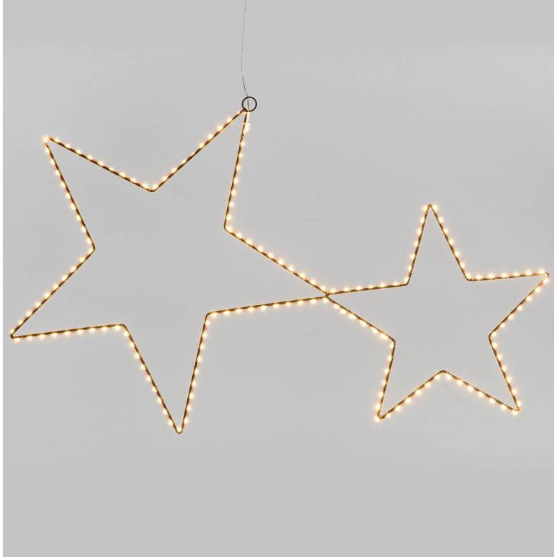 Deux étoiles lumineuses 170 Micro LED blanc chaud fil cuivre structure métal marron professionnel
