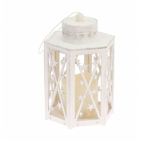 Lanterne lumineuse bois blanc vintage 1 bougie LED à piles professionnel