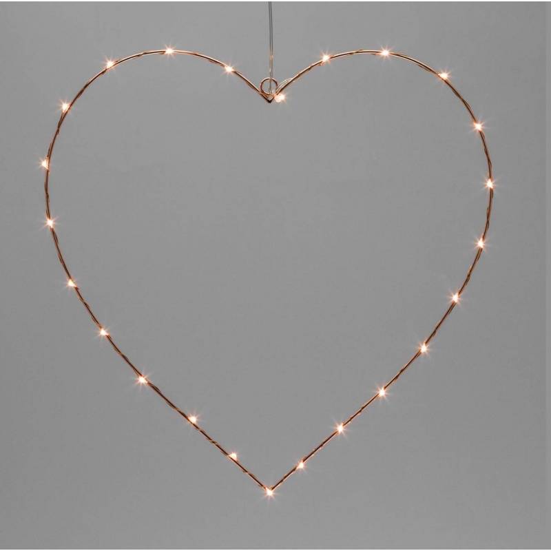 Coeur lumineux à piles 24 LED blanc chaud 35CM métal dorée professionnel