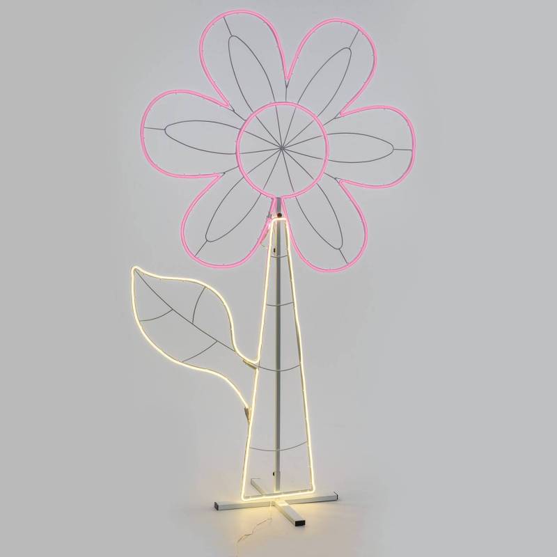 Lampe néon déco fleur XL 185x110 cm 960 leds smd blanc chaud / rose professionnel