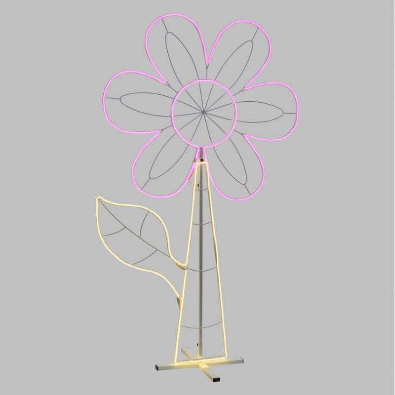 Lampe néon déco led smd 18W fleur 120x68 cm 576 leds blanc chaud / rose professionnel
