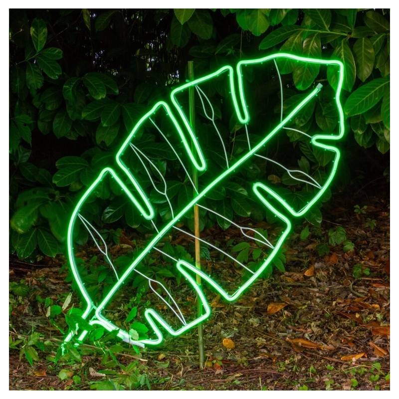 Lampe néon déco feuille tropicale verte professionnel