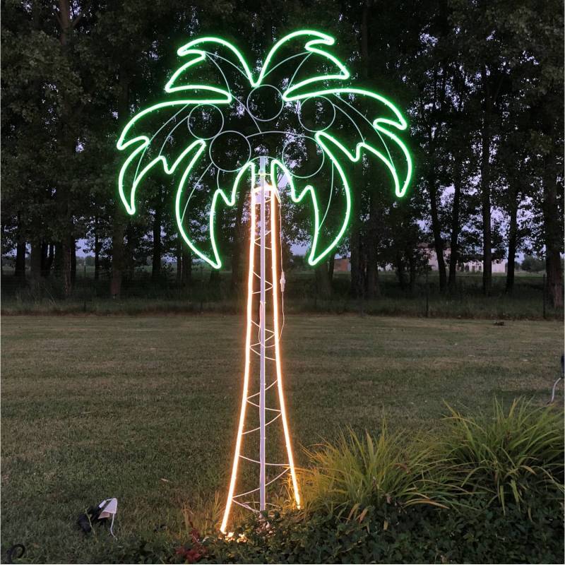 Lampe néon déco palmier XL 200x120 cm 1096 leds smd blanc chaud / vert professionnel
