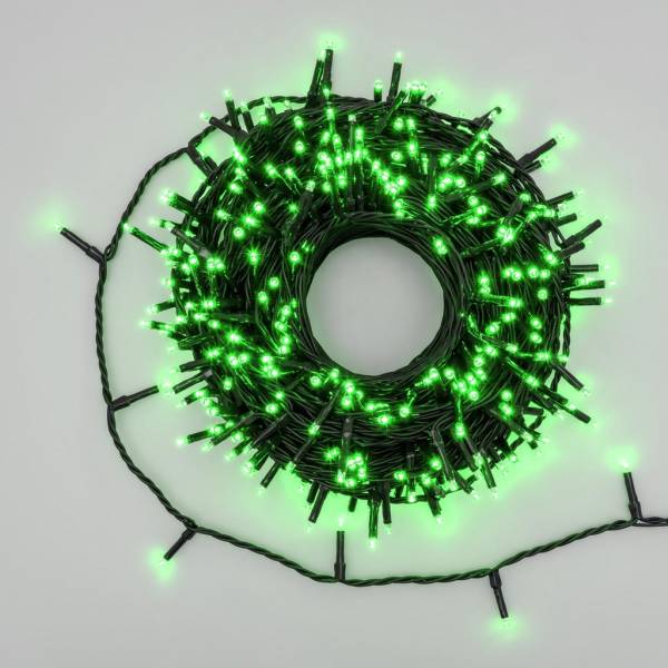 Guirlande lumineuse 25 mètres vert 360 miniLED 8 jeux de lumière câble vert foncé