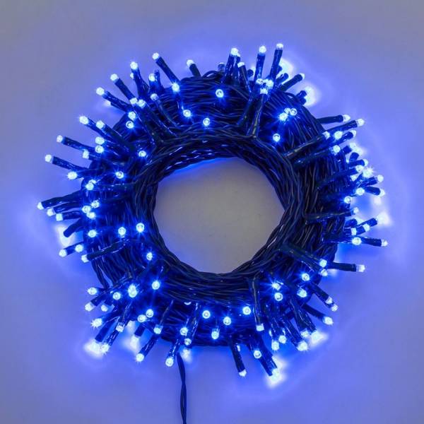 Guirlande lumineuse bleue 13 mètres 180 miniled 8 programmes de lumière câble vert
