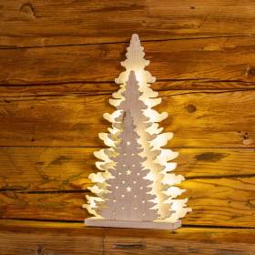 Sapin lumineux Noel bois blanc vintage 35CM 20 LED blanc chaud