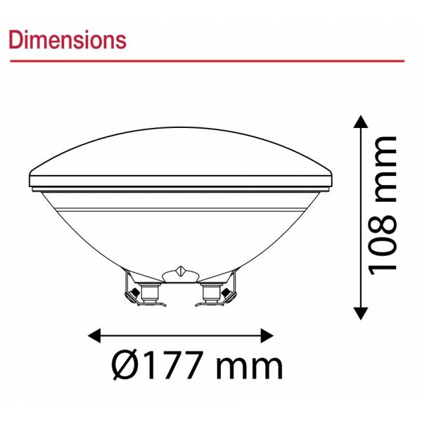 Projecteur piscine LED dimmable RGB+Blanc CCT 2700-6500K 18W IP68 professionnel Vision Pro dimensions