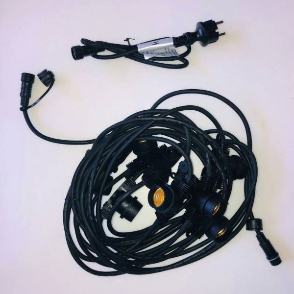 Guirlande Guinguette câble noir 10M 10 porte ampoule E27 extensible