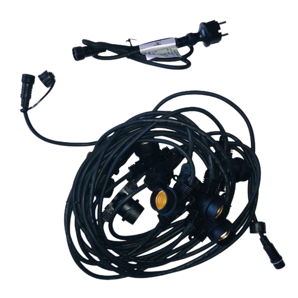 Guirlande Guinguette câble noir 10M 20 portes ampoules remplacables E27 extensible
