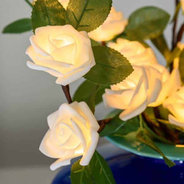Bouquet 20 Roses artificiels blanches lumineuses LED à piles