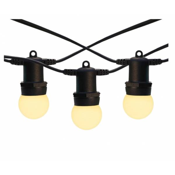 Guirlande guinguette 100M 100 ampoules LED E27 1W blanc chaud câble noir extensible