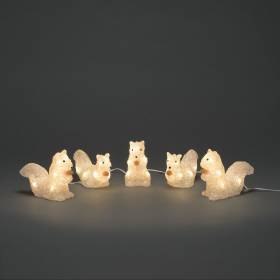 Lot de 5 écureuils lumineux acrylique 40 LED blanc chaud IP44 câble blanc 24V Konstsmide