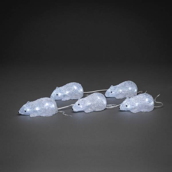 Lot de 5 souris lumineuses acrylique 40 LED blanc froid câble blanc IP44 Konstsmide