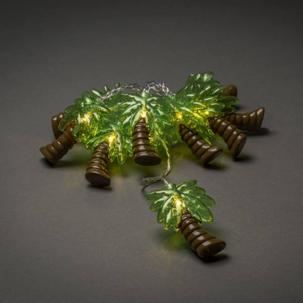 Guirlande lumineuse palmiers vert piles 1.8M 10 LED blanc chaud câble transparent