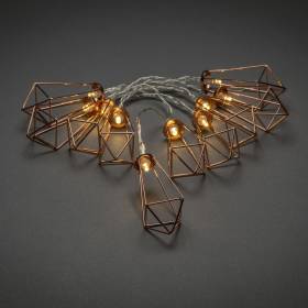 Guirlande lumineuse lanternes diamants cuivre piles 0.9M 10 LED blanc chaud câble cuivré