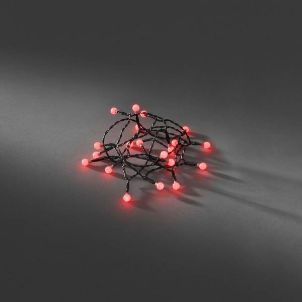 Guirlande lumineuse rouge à piles mini boules 1,5M 20 LED câble noir timer Konstsmide