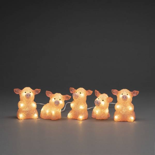 Lot de 5 cochons lumineux rose blanc chaud acrylique 4M 40 LED Konstsmide