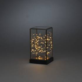 Lanterne en verre rectangulaire à piles filament lumineux 80 LED ambré H20cm Konstsmide