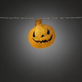 Guirlande halloween lumineuse 8 citrouilles jaune piles à 3.5M 16 LED câble transparent