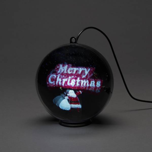 Boule lumineuse noël  hologramme 3D merry christmas minuteur 15 cm 64 LED blanc froid
