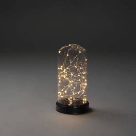 Cloche lumineuse filament ambre en verre piles 23cm 50 micro LED câble argent