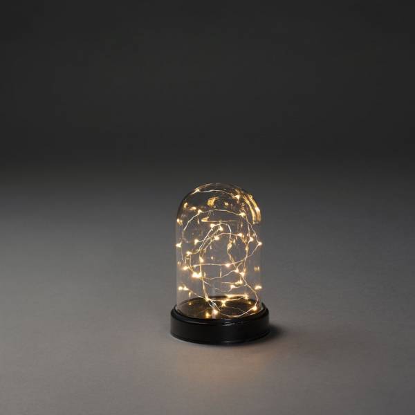 Cloche lumineuse filament 30 micro-LED ambre en verre piles 17CM Konstsmide