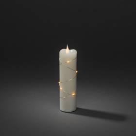 Bougie lumineuse en cire ivoire fil argenté flamme 3D minuterie 17.8cm 10 LED ambre