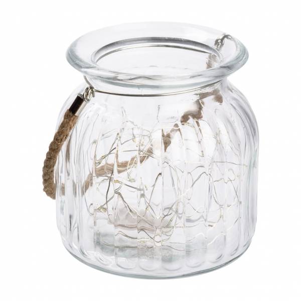 Vase avec guirlande 40 micro LED en verre H14cm blanc chaud piles fil argenté