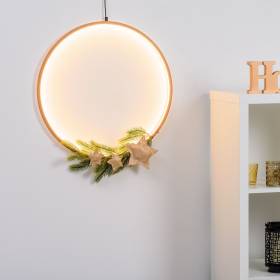 Cercle lumineux bois naturel 57cm Design LED blanc chaud interrupteur