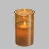 Bougie LED photophore Verre ambré nacré flamme 3D minuterie H12,5cm blanc chaud