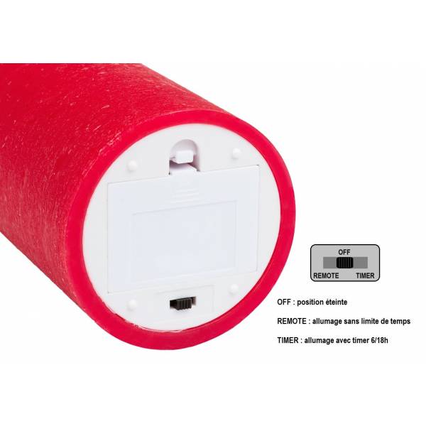 Bougie LED vraie Cire Rouge à piles Flamme vacillante H10cm Timer Blanc chaud