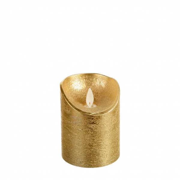 Bougie LED cire véritable dorée à piles Flamme vacillante réaliste H10cm Timer Blanc chaud