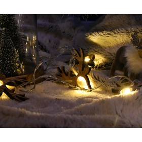 Guirlande lumineuse rennes en bois piles 2M 10 LED blanc chaud câble transparent