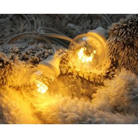 Guirlande lumineuse style guinguette tradition 5M 10 globes 60 LED blanc chaud câble blanc prolongeable Chromex