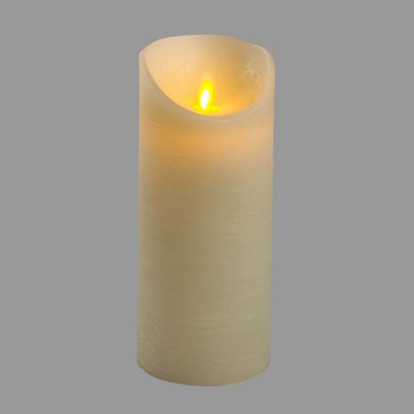 Bougie LED en cire rustique Ivoire à piles imitation flamme vacillante H18cm Timer Blanc chaud