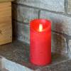 Bougie LED cire véritable rouge à piles Flamme oscillante H15cm Blanc chaud Timer