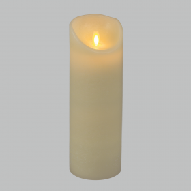 Bougie LED en cire Ivoire Flamme en mouvement vacillante à piles H28cm large 9cm Timer Blanc chaud
