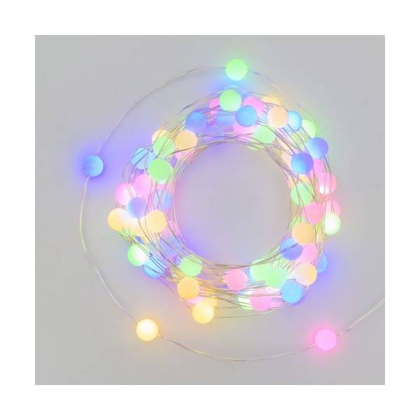 Guirlande lumineuse mini sphère 10M 100 micro LED multicolore câble métallique argenté IP44