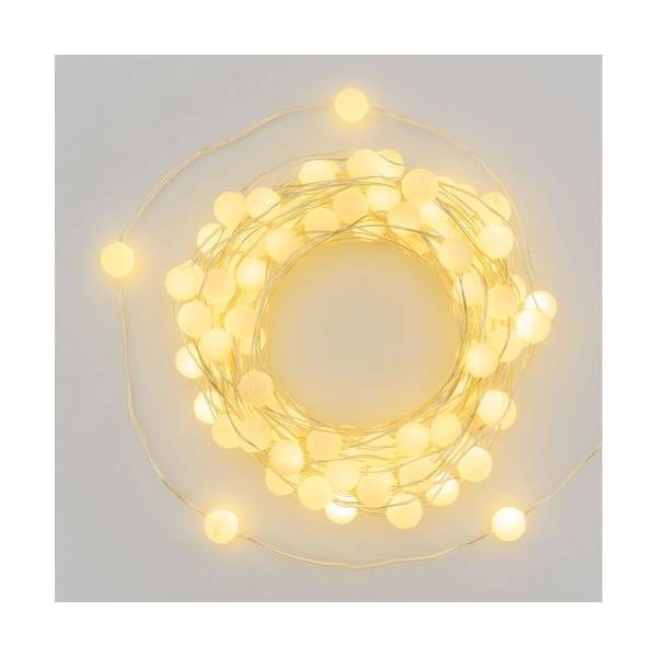 Guirlande lumineuse mini sphère 10M 100 micro LED blanc chaud câble métallique argenté IP44