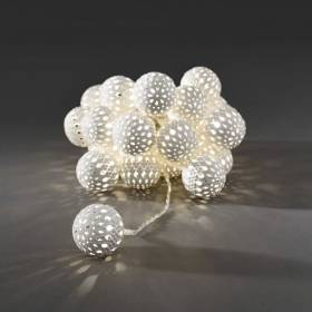 Guirlande lumineuse boules blanches métal ajouré 3M 24 LED blanc chaud 24V câble transparent Konstsmide