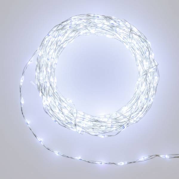 Guirlande fil lumineux blanc froid 10M 625 micro LED câble argenté