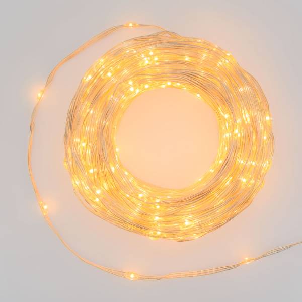 Guirlande lumineuse gouttes 30m 400 LED haute luminosité ambrée 8 modes lumière câble transparent IP44