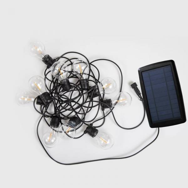 Guirlande guinguette solaire et rechargeable USB 5M ALLEGRA 10 ampoules LED blanc chaud câble noir extérieur IP44