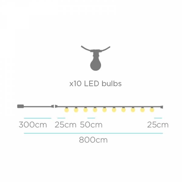 Guirlande guinguette solaire et rechargeable USB 5M câble jute ALLEGRA 10 LED blanc chaud extérieur